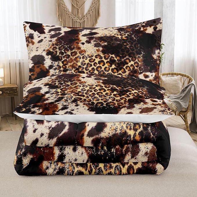 Tailor Shop Cow Print Comforter Sets for Boys Kids Teens,Leopard Comforter Set King Size Cow Print Bedding Sets,Leopard Print Comforter with 1 Comforter 2 Pillowcase…