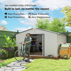 Outsunny 11' x 13' Outdoor Storage Shed, Garden Tool Metal Shed with Foundation Kit, Double Lockable Door, Air Vents and Sloping Roof, for Backyard, Patio, Lawn, White