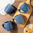 GBhome Large Coffee Mugs Set of 4, 16oz Handmade Embossed Coffee Mugs Set with Large Handle for Cappuccino/Latte/Tea/Hot Cocoa, Dishwasher & Microwave Safe, Blue