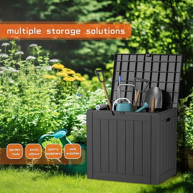 30 GallonOutdoor Storage Box,Resin Deck Boxes Waterproof, IndoorOutdoor Bin for Package Delivery, Patio Cushions, Gardening Tools, Lockable, UV Resistant