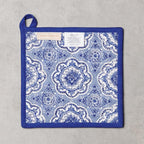 Maison d' Hermine Pot Holders 100% Cotton Potholders (8" x 8", Pack of 2) | Heat Resistant Hot Pads with Loop BBQ Cooking Baking Farmhouse Kitchen Handling Hot Pans Spring Summer - Melodie Bleue