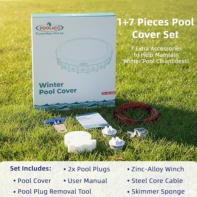 Pool Covers for Above Ground Pools - 28 ft Round Winter Pool Cover, Extra Durable Cold- and UV-Resistant Heavy-Duty Swimming Pool Cover for Winterizing