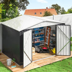 Polar Aurora 6x8 FT Outdoor Storage Shed, Metal Garden Shed with Updated Frame Structure, Tool Sheds for Backyard Garden Patio Lawn White