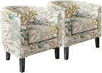 BELLEZE Living Room Chairs Set of 2, Linen Round Accent Barrel Chairs, Club Tub Sofa Chairs for Bedroom, Corner Chairs with Flared Legs and Cozy Soft Padding - Highland (Green Coral)