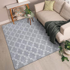 Chicrug Shag Geometric Modern Area Rug for Living Room, 7x10 Feet Large Memory Foam Indoor Carpet, Fluffy Rug for Bedroom Bedside Room Decor for Family Girls Kids Nursery, Grey/White