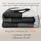 Andency Black Comforter King Size, 3 Pieces Black White Gray Patchwork Striped Comforter (104x90 Inch), Soft Microfiber Down Alternative King Comforter Bedding Sets with Corner Loops