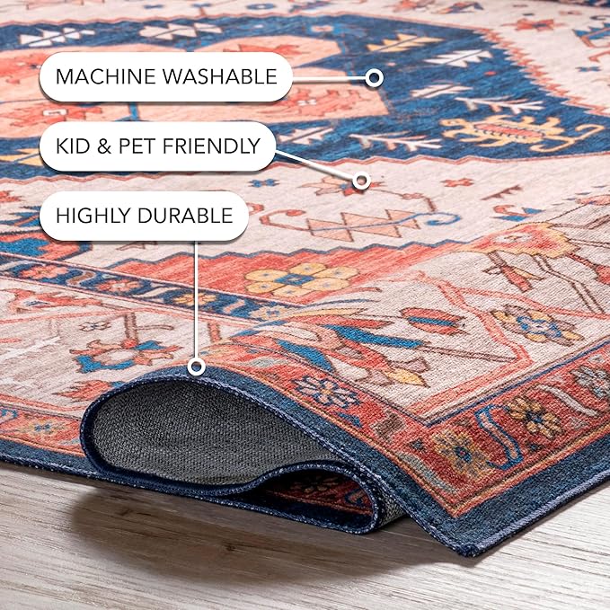 nuLOOM Carolyn Machine Washable Tribal Motif Ultra Thin Accent Rug, 2' x 3', Rust