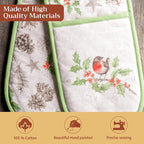 Maison d' Hermine Double Oven Mitts 100% Cotton Double Oven Glove (7"x35") | Heat Resistant BBQ Cooking Gloves with Loop Baking Kitchen Home Hotel Farmhouse Thanksgiving Christmas - Christmas Dew
