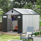 Domi 8x10FT Resin Outdoor Storage Shed with Lockable Door, Waterproof Outside Sheds with Windows & Vents, Heavy-Duty Plastic Tool Storage Shed for Patio Furniture, Lawn Mower, Bike