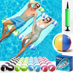 4 Pack Inflatable Pool Hammock Floats with Air Pump and Beach Ball, 4-in-1 Water Hammock Chair, Saddle, Lounge, and Drifter, Adult Size Pool Floaties for Swimming Pool