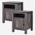 OKD Nightstand with Charging Station Set of 2, 18 Inchs Farmhouse End Table with Adjustable Storage Shelf, Rustic Wood Sofa Side Table for Bedroom