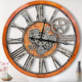 The B-Style Large Wall Clock 36 inch Moving Gear Wall Clock Oversized Vintage Farmhouse Wall Clocks for Living Room Decor Rustic Industrial Wood Clock (Brown and Bronze)