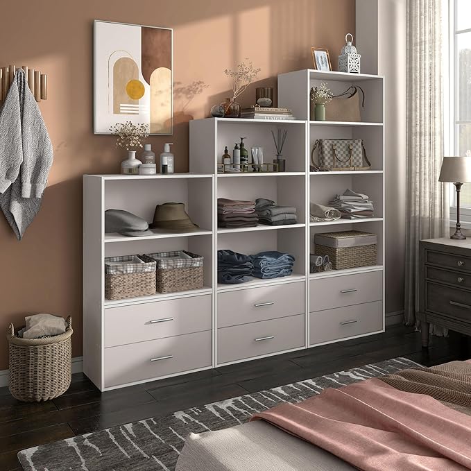 Apexa 3-Tier Cube Storage Organizer Shelves, Stackable Wood Bookcase Fits Cubby Bins for Organization, Dorm Teen Room Decor & Home Office, Greige
