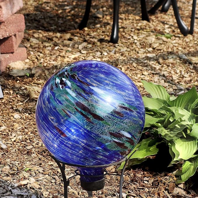 Sunnydaze 10-Inch Gazing Ball for Garden - Glass Gazing Globe for Outside - Garden Orb Yard Decor - Northern Lights - Set of 2