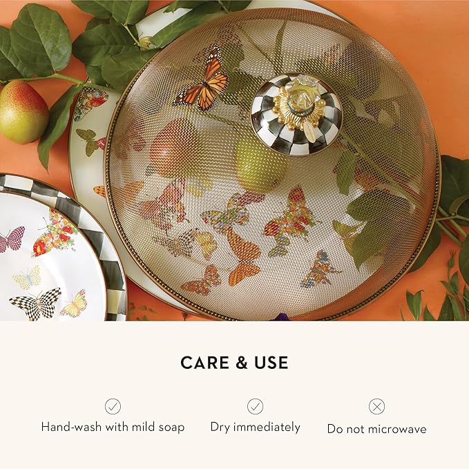 MACKENZIE-CHILDS Enamel Serving Platter, Decorative Serving Platter for Food, 16 Inches, Butterfly Garden