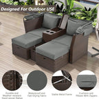 2-Seater Outdoor Patio Convertible Sunbed, All Weather Rattan Double Daybed Couch Foldable Awning, Cushions and Storage Boxes, Loveseat Sofa Set for Garden, Poolside, Balcony, Ab-Aa-Grey