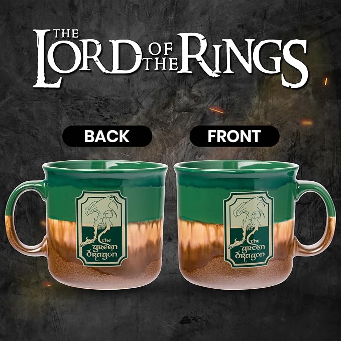 Silver Buffalo Lord of the Rings Green, Reactive Glaze Camper Mug, 20oz | Ceramic, the Dragon, 0.59 Liters