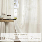LAMIT 48 Inch Length Semi Sheer Linen Curtains 2 Panels, Cream Ivory Light Filtering Panels Bronze Grommet Boho Neutral Drapes for Kitchen/Short Windows/Cafe, Cream Ivory, 34 x 48 Inch