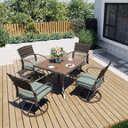 Pamapic 5 Piece Outdoor Dining Set, Rattan Outdoor Patio Furniture Set for Deck Backyard with Plastic-Wood Outdoor Dining Table, 4 Swivel Outdoor Dining Chairs and Removable Cushions (Green)