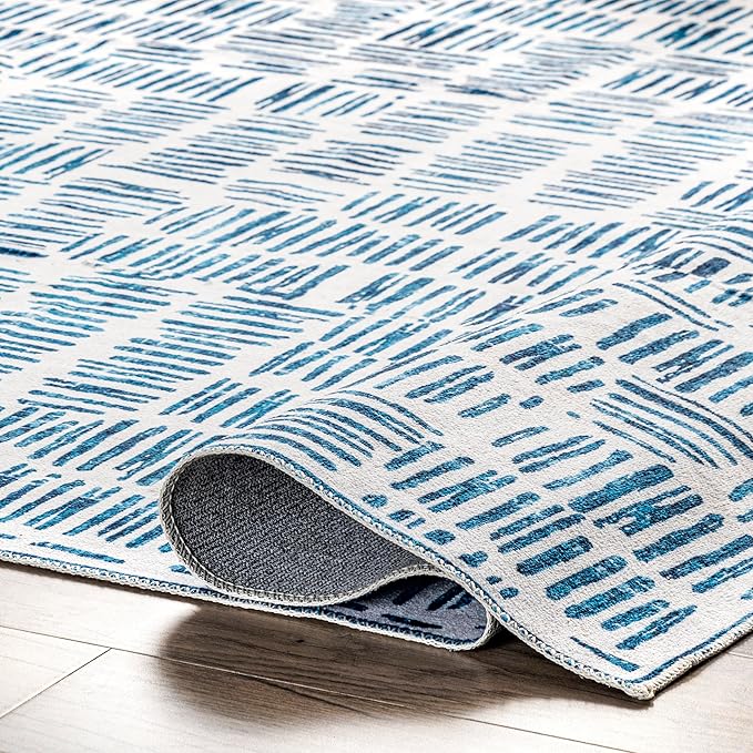 nuLOOM Mitzi Abstract Lines Machine Washable Ultra Thin Area Rug, 8' x 10', Blue