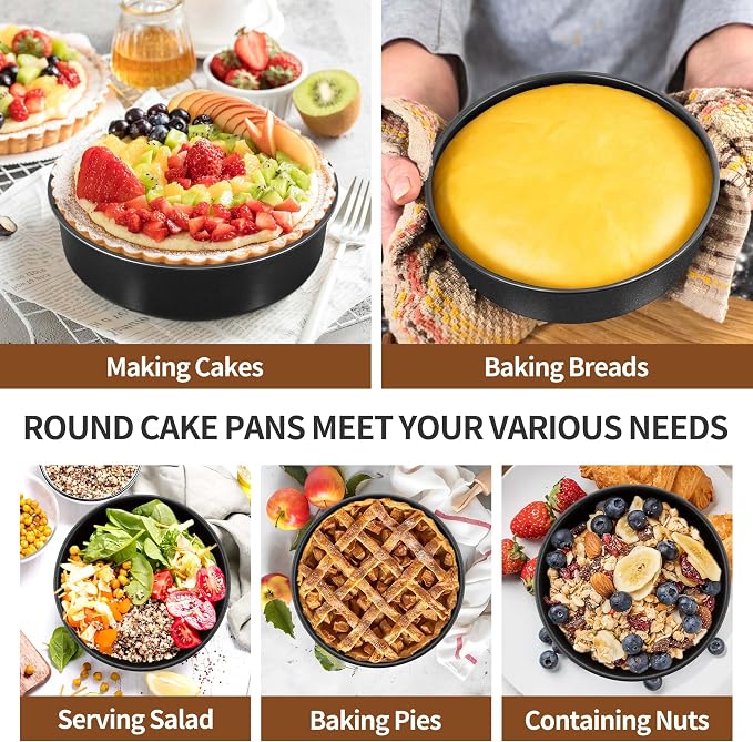 P&P CHEF 7 Inch Cake Pan Set of 3, Non-Stick Round Cake Pans | Round Cake Tins for Tier Smash Cakes, Baking Pans Set & Essential Bakeware, Stainless Steel Core & Leak-Proof