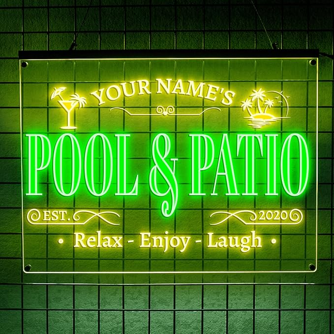 Personalized Pool & Patio Neon Sign, Custom LED Wall Light for Backyard Decor, Outdoor Bar Sign, Relaxing Vibes Gift for Homeowners