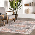 nuLOOM 8x10 Machine Washable Rain Haven Vintage Medallion Area Rug, Light Orange, Traditional Faded Design, Non-Slip Backing, Stain Resistant, For Bedroom, Dining Room, Living Room, Kitchen