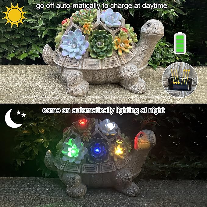 MALISTER 11.5 Inch Solar Garden Turtle Figurines Outdoor Decor, Outdoor Statues with 7 LEDs for Patio Decor, Garden Decor Garden Art Outdoor Lawn Decor Yard Art, Housewarming Garden Gifts turtle gifts