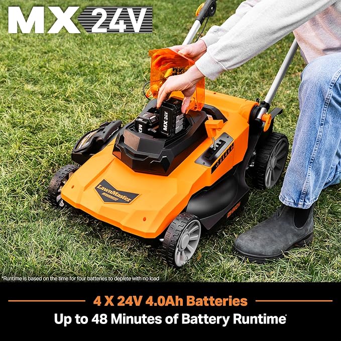 LawnMaster CLMF4821A Cordless Lawn Mower Brushless 48V MAX* 21Inch 3-in-1 Function Up to 1/2 Acre with 4X24V MAX* 4.0Ah Battery and a Dual Charger