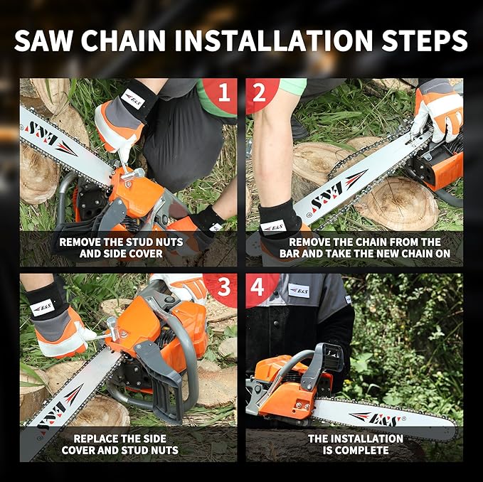 E & S 3 Pack 18 Inch Chainsaw Chain .325" Pitch .063" Gauge 68 Drive Links Semi-Chisel Chain Saw Chains for Husqvarna, Poulan, Craftsman, Greenworks and More Chainsaw Brands
