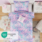 KALEIDOSPACE Pink Comforter Set Full for Kids, Glow in The Dark Mermaid Bedding Sets with Decor Pillow, 4 Pieces Girls Bed Set