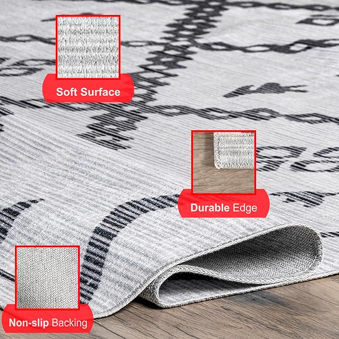 nuLOOM Celesta Bohemian Trellis Machine Washable Ultra Thin Runner Rug, 2' 6" x 8', Ivory