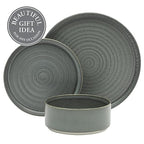 Gibson Elite Echo Bay 12 Piece Porcelain Reactive Glaze (Service for 4) Ceramic Plates and Bowls Modern Stackable Dinnerware Set - Blue