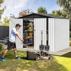 DWVO 8x6ft Metal Outdoor Storage Shed, Waterproof Tool Shed Heavy-Duty Storage Unit with Lockable Door and Vents, Ideal for Bicycles, Tools, Lawnmowers, Backyards, Patios, Lawns - White