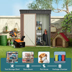 Gizoon 5' x 3' Outdoor Storage Shed with Singe Lockable Door,Galvanized Metal Shed with Air Vent Suitable for The Garden,Tiny House Storage Sheds Outdoor for Backyard Patio Lawn-Brown
