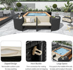 Outdoor Spa Surround Set Patio Furniture with Storage Space, Wood Seatings and Waterproof Cushions, Quadrilateral Rattan Sectional Sofa, for Backyard Deck Poolside, Onesize, Beige