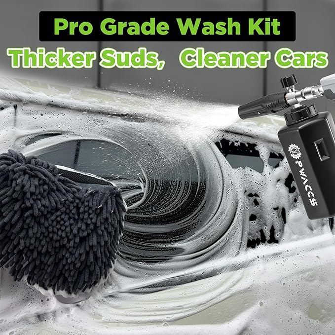 PWACCS Foam Cannon for Pressure Washer, Car Wash Kit with Soap, Snow Foam Blaster 1.5 Liter, Power Washer Soap Cannon with Car Drying Towel and Wash Mitt, 3600 PSI