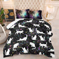 Tailor Shop Cat Comforter Set for Kids Boys Girls Teens Cute Cartoon Cat Galaxy Bedding Sets Black Dreamy Outer Space Queen Size with 1 Comforter 2 Pillow Shams………