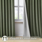 RAIN CITY Dark Olive Green Blackout Curtains Linen 63 Inches Long 2 Panels Set, Back Tab Pleated Look Thermal Insulated Curtains & Drapes for Living Room - Loden/Olive Forest W50 x L63
