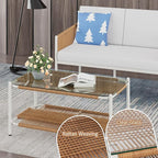 Shintenchi 5 Piece Wicker Outdoor Patio Furniture Set, White Metal Sofa Conversation Set, including Loveseat, Two Single Chairs and Two Coffee Tables for Backyard, Patio, Balcony, Poolside