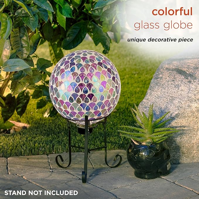 Alpine Corporation HGY438 Outdoor Mosaic Glass Gazing Globe with Colorful Teardrop Design, 10" Diameter, Multicolor