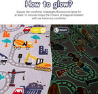 Mooreeke Glow in The Dark Twin Plush Fleece Comforter Bed Set, Soft & Warm 2 Piece Bed in A Bag with Sham, Velour Velvet Grey Excavator Highway Boys Kids Bedding Set, Fluffy Fuzzy Polar Cozy