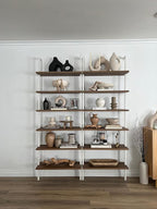 Nathan James Theo 6-Shelf Tall Bookcase, Wall Mount Bookshelf with Natural Wood Finish and Industrial Metal Frame, Rustic Oak/White