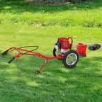 49CC Gas Powered Lawn Mower Two Stroke Hand Push Weeder 2 in 1 Lawn Mower Trimmer with Weeding Blade & 2 Loosening Blades 1.8Kw Walk Behind Lawn Mower for Home, Yards, Gardens, Small Farms