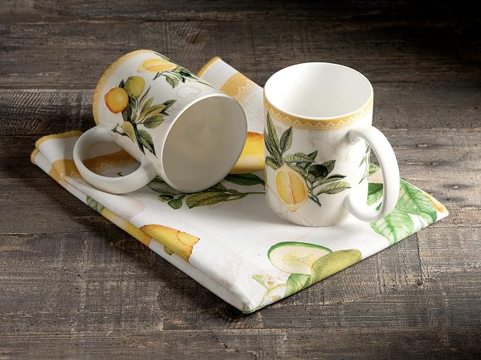 Maison d' Hermine Coffee Mug with Handles Tea Cups (15 Ounce, Pack of 1) | Fine Bone China Coffee Mugs for Hot Beverages Cappuccino Latte Home Restaurant Hotel Spring Summer -Limoncello - Verna
