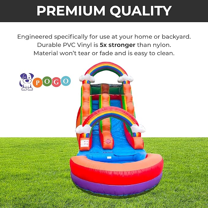 Inflatable Water Slides for Kids - Backyard Inflatable Water Slides with Splash Pool - Rainbow Cloud Slide Complete with Blower, and Stakes - 25.5' x 9' - 15' Tall Slide