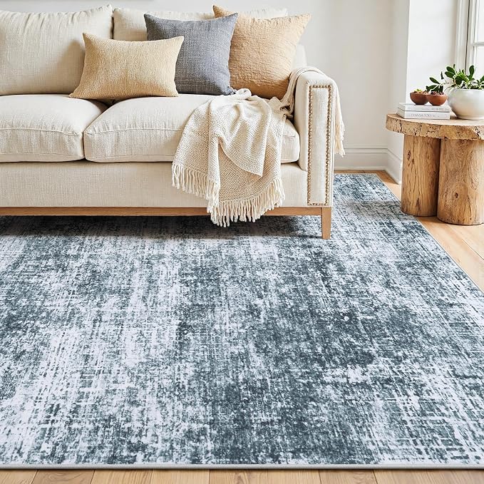 6x9 Area Rug for Living Room Bedroom: Non-Slip Modern Light Slate Blue | Machine Washable TPR Backing, Stain-Resistant Low Pile, Pet & Kid Friendly, Abstract Decor for Dining Room, Dorm, Home Office