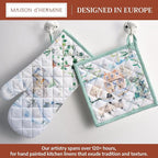Maison d' Hermine 100% Cotton Oven Mitt & Pot Holder Set (7.5"x13" & 8"x8") | Heat Resistant BBQ Cooking Gloves with Loop Baking Grilling Kitchen Hotel Home Farmhouse Thanksgiving Christmas - Snowy World
