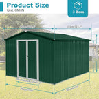 Sheds & Outdoor Storage 8 ft × 10 ft Storage Shed Large Classic Apex Roof Metal Garden Storage Sheds with Hinged Door Tool Cabinet for Backyard, Patio, Poolside, Green