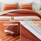 Andency Stripe Comforter Set Full Size (79x90 Inch), 3 Pieces Terracotta Patchwork Striped Comforter, Soft Microfiber Down Alternative Comforter Bedding Set with Corner Loops